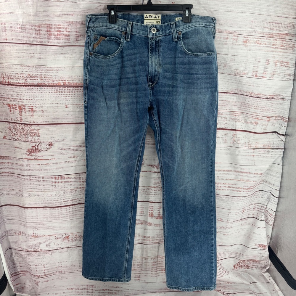 Ariat M5 Boot Cut Jeans Mens 38x34 Straight Fit  Medium Wash Blue Western Cowboy